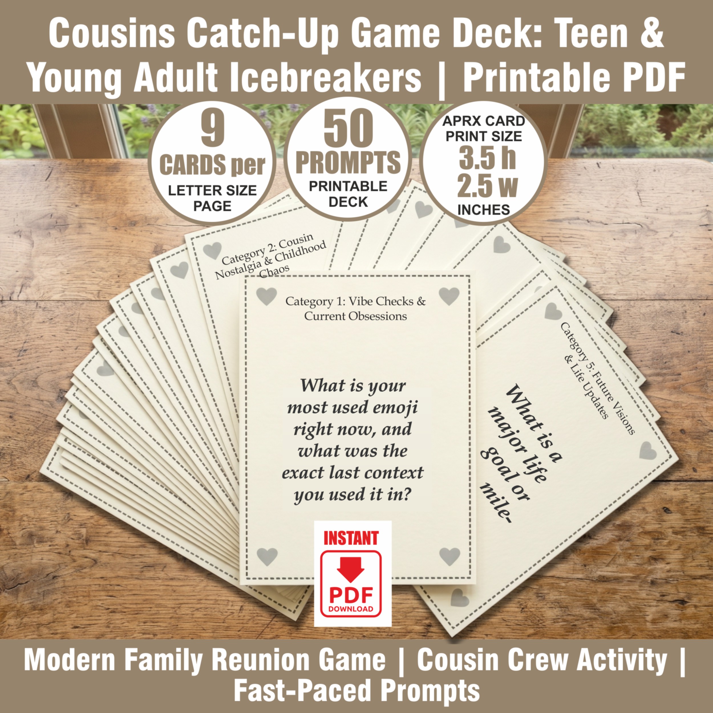 Cousins Catch-Up Game Deck: Teen & Young Adult Icebreakers | Printable PDF